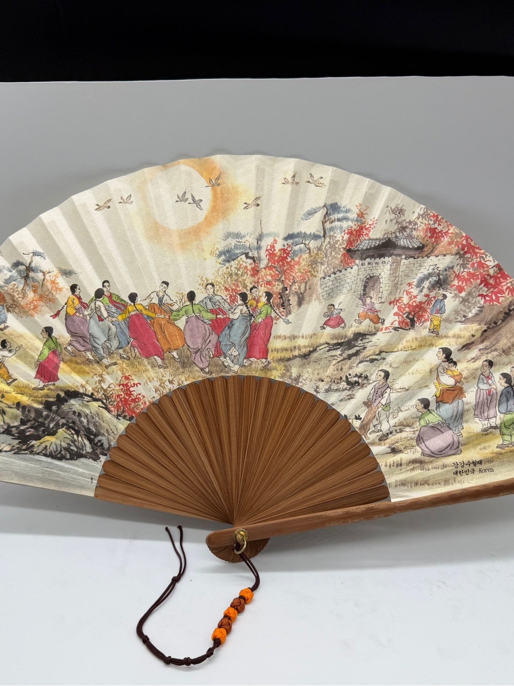 Traditional Korean Bamboo Folding Hand Fan Ganggangsullae Circle Dance With Box